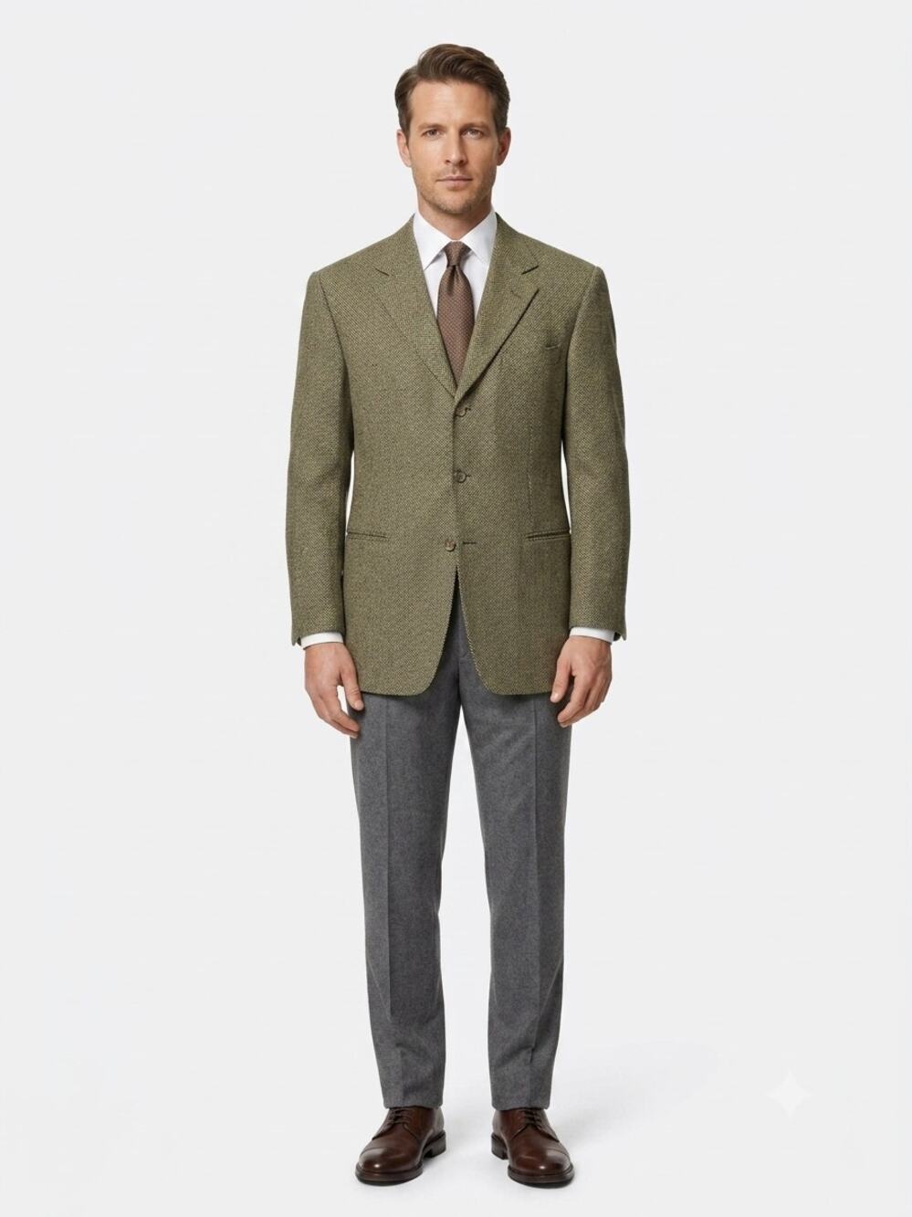 Ermenegildo Zegna Soft Blazer Mens 54R Green Silk-Wool Tweed Notch Lapel Lined